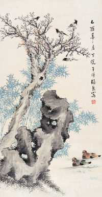 张熊 乙酉（1885）年作 幽禽有声 立轴